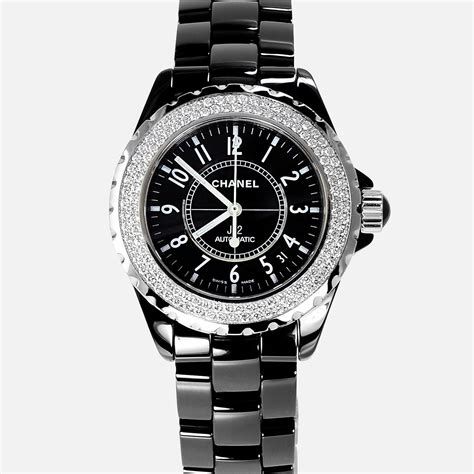 chanel black ceramic watch with diamonds|Chanel j12 black ceramic watch.